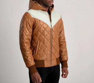 Veste en cuir matelassée décontractée pour homme, best-seller, haute qualité, personnalisable, hiver, extérieur, devant droit, imperméable, coupe-vent - Product Image 2