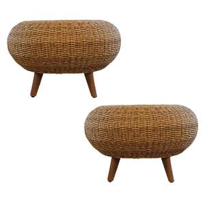 Handcrafted Rattan Accent Stool and Side Table <b>Set</b> Eco-Friendly Woven Furniture with Wooden Legs for <b>Living</b> <b>Room</b> Minimalist Home - Product Image 5
