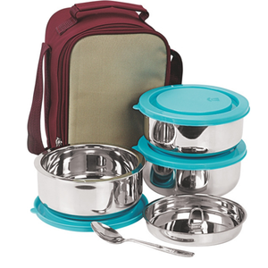 Elégant Quadro Tiffany Lunch Pack Pots isolés à 2 ou 4 niveaux avec ustensiles de cuisine en acier inoxydable et ustensiles de cuisine pour le stockage de repas frais - Product Image 1