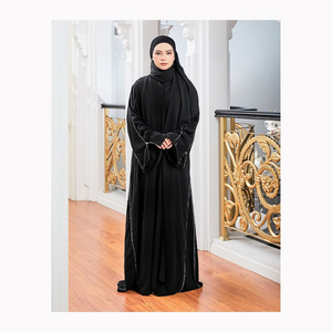 Abaya modesta negra para musulmanes, tela Georgette completamente bordada, crepé ligero, sensación de vestido de baile, silueta, cintura Natural - Product Image 4