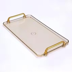 Bandeja de servicio de diseño de mármol con asa dorada para uso en fiestas de bodas de hoteles Bandeja elegante y elegante disponible a precio mayorista - Product Image 2