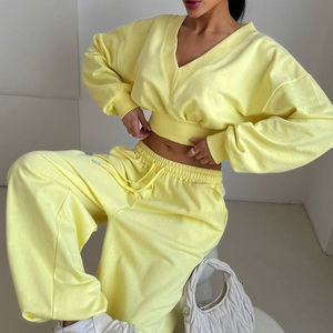 Oversized Zip <b>Crop</b> Top Hoodie <b>Jogger</b> Set High Quality Custom Two Pieces Women's Streetwear Tracksuit 2 piece set <b>joggers</b> pants - Product Image 2