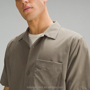 Custom Design Anti-Wrinkle Breathable Quick Drying Summer Casual Beach Oversized Short Sleeve Chest Pocket V-neck Button 100% - Product Image 5