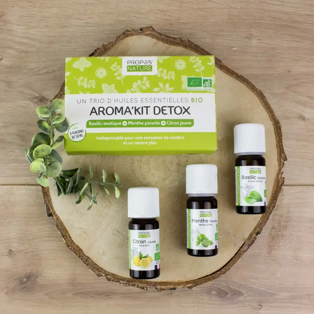 Kit Aroma Detox - 3 sostanze organiche essenziali oli-basilico limone menta piperita-drenaggio digestione-100% aromaterapia naturale-3x10ml