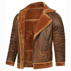 Chaqueta con forro de piel de oveja para hombre, chaqueta bomber de cuero genuino con chaqueta de cuero de piel con piel para hombre - Product Image 1