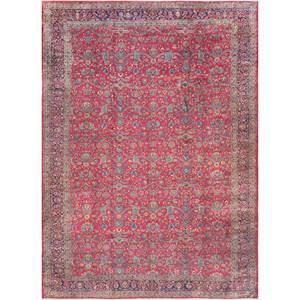 Aalam Hand Knotted <b>Wool</b> Rugs <b>Red</b> & Orange Floral & Abstract Pattern 9x12 Rectangle for Home Entryway & Living Room Pae-5903 - Product Image 1