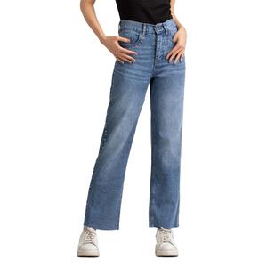 Jeans Clásicos de Mezclilla Rectos para Mujer, Transpirables, Casuales, Lisos, para Uso Diario con Ajuste Perfecto - Product Image 1