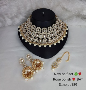 Nuevo diseño chapado en oro tradicional verde perla y Kundan tachonado collar conjunto de joyas para mujer - Product Image 6