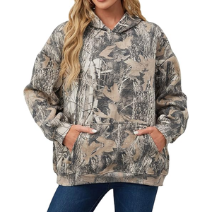 Sudadera con capucha de sublimación personalizada con diseño de hojas, Sudadera estampada de lana de algodón holgada cómoda de gran tamaño para mujer - Product Image 1