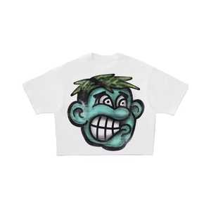 เสื้อยืดผู้ชายทรงครอป Boxy พอดีตัวทรงโอเวอร์ไซส์ลายการ์ตูน