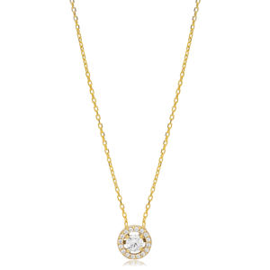 Collier pendentif en argent sterling 925 fait main en Turquie, tendance, avec zircon blanc, forme ronde minuscule, pour mariage, vente en gros - Product Image 2