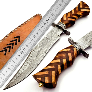 Couteau de chasse Tracker Damas fait à la main pour hommes pleine soie avec gaine de transport horizontale couteau Bowie OEM personnalisable - Product Image 1