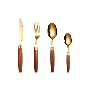 Wholesale Modern Style Bamboo Cutlery Set Stainless Steel Wooden Handle <b>Flatware</b> For Tableware Dinnerware Cutlery Set Low Price - Product Image 3