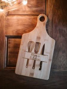 Woods Antique Brown Eco-Stylish Butcher Block Cocina Tabla de cortar de madera con mango de metal con incrustaciones de caligrafía árabe - Product Image 6