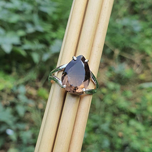 แหวนเงินสเตอริงสีควันควอทซ์925แหวนอัญมณีที่ดีเครื่องประดับลูกแพร์หินบุษราคัมแยกของขวัญแต่งงานงานหมั้น - Product Image 1