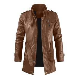 Chaqueta de cuero cálida de invierno para hombre, abrigo de motociclista con cuello de piel gruesa - Product Image 5