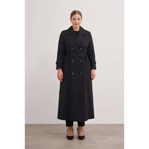 Gabardina Cruzada Bordada de Otoño - Negra - Product Image 1