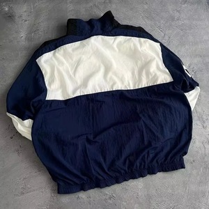 Men's <b>White</b> Navy Color Block Softshell Windproof Zip Up Racer <b>Jacket</b> Stand Collar Sporty Streetwear Style - Product Image 2