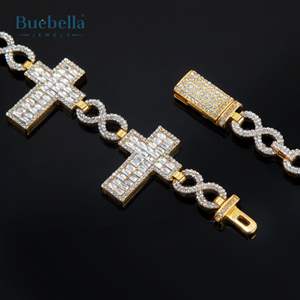 Venta caliente 925 plata esterlina 18K chapado en oro 10mm Iced Baguette Cross Infinity Link Chain para hombres - Product Image 5