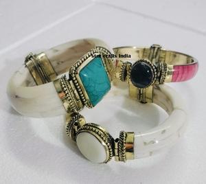 Fantaisie Pierre Naturelle avec Laiton et Os Conception vente chaude à la main Femme Bracelet manchette 100% Os fait Bracelet - Product Image 4