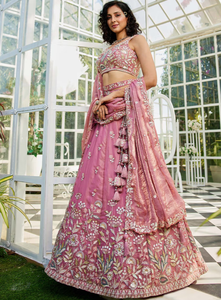 <strong>Blue</strong> Thread Embroidery Semi-Stitched Lehenga with Blouse &amp; <strong>Dupatta</strong> WITH HEAVY <strong>NET</strong> DUPATTO WEDDING LEHNGA SET - Product Image 4