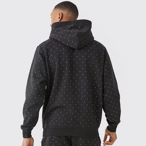 Ensemble de survêtement personnalisé all over Rhinestones lourd soleil délavé impression broderie surdimensionné noir pour hommes - Product Image 3