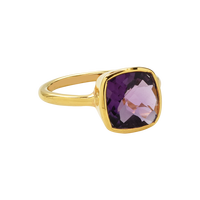 Bague de naissance pour femme en argent sterling 925 plaqué or, faite à la main, avec améthyste de 10 mm en forme de coussin sertie clos, vente en gros