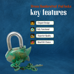 Vintage Brass Cá Ổ khóa với bộ xương phím Brass chức năng ổ khóa sưu tập cá thiết kế cổ ổ khóa đồng thau cổ điển - Product Image 4