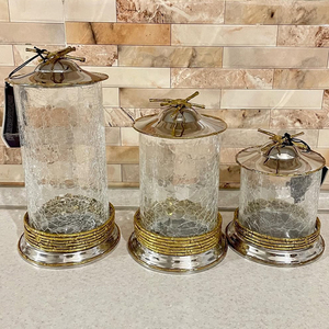 Eye Catching <b>Hot</b> Selling Minimalist Crystal Glass Spice Storage <b>Container</b> With Gold Color Lid Floral Style Round Shape Canister - Product Image 1