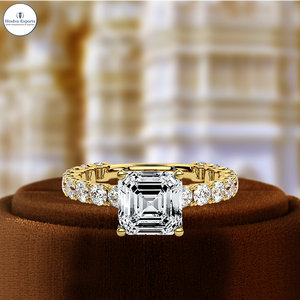 Bague de fiançailles solitaire en diamant de laboratoire de taille Asscher, certifiée IGI, 1 CT, bague de mariage en or jaune 14 carats pour cadeau d'anniversaire - Product Image 1