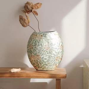 Centres de table de mariage ensemble de vases en mosaïque blanche fabriqués à la main avec incrustation de perles pour la décoration d'événements - Product Image 2