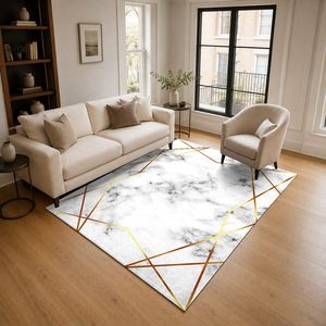 Tapis DEPOT LXDP-0206 – Tapis d'appoint moderne en chenille, imprimé numériquement, motif abstrait, couleur crème ivoire, lavable en machine, antidérapant – Vente en gros - Product Image 2