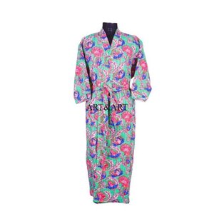 Peignoir kimono de luxe en coton 100% de haute qualité pour femmes, longueur intégrale, col en V, manches 3/4, robe kimono pour vêtements de nuit - Product Image 1
