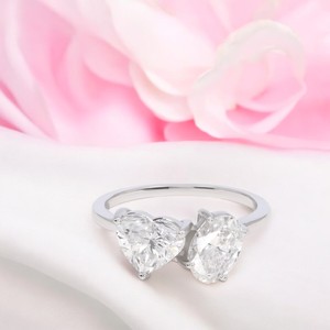 2.20Ct Corazón y forma ovalada Moissanite/Diamante Anillo de compromiso abierto en oro de 10K/14K/18K o plata de ley 925 - Product Image 6