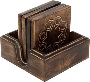 Wooden <b>Bar</b> Coasters for Drinks-Decorative Cocktail - Crafted from Seasonal Wood-Round Shape Coaster-Set of 6 <b>Bar</b> - Product Image 2