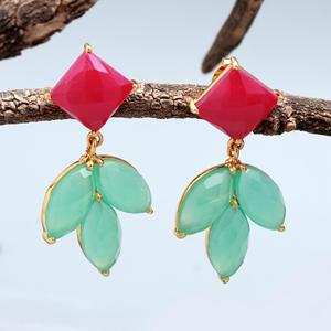 Gema Facetada de Calcedonia Natural Color Fucsia Aqua, Chapada en Oro de 18K, Plata de Ley 925 Sólida, Hecha a Mano, Clásica, Regalo de Boda - Product Image 3