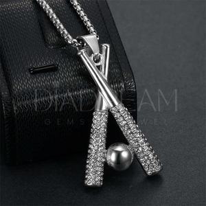 Cadena colgante de moissanita de béisbol de acero inoxidable a la moda para hombres Hip Hop 925 colgante de plata colgante único de diamante redondo - Product Image 1