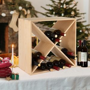 Casier à bouteilles en bois massif empilable, rangement rustique rétro cube, casier à vin en bois, 24 pièces, décor de cuisine, présentoir en bois - Product Image 2