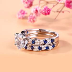 Ensemble de bagues de fiançailles en argent sterling avec coupe cœur et motif Milgrain Jeulia - Product Image 6