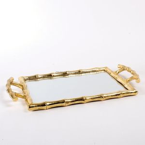 Luxurious Gold Bamboo Serving <b>Tray</b> <b>with</b> <b>Mirrored</b> Surface Elegant Rectangular Shape for Home Decor and Entertaining - Product Image 2