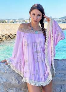 เสื้อโบฮีเมียนสำหรับผู้หญิงชุดเดรสปักลายเม็กซิกันกระโปรงไซส์ใหญ่เสื้อเบลาส์แบบชนเผ่าเสื้อผ้าสำหรับกลางแจ้งฤดูร้อน - Product Image 3