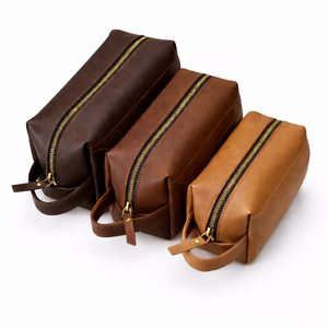 Sac de rangement de maquillage de voyage vintage en cuir de cheval sauvage, fermeture éclair, grande capacité, imperméable, style européen, multifonctionnel - Product Image 2