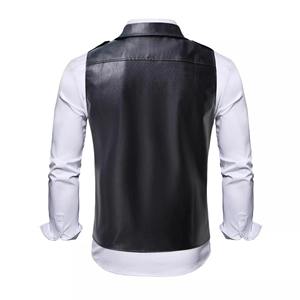 Gilets en cuir PU pour hommes gilet à fermeture éclair à la mode solide col rabattu Moto Biker vestes sans manches gilet en cuir décontracté pour hommes - Product Image 3