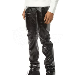 Pantalon en cuir décontracté pour hommes, léger, avec logo personnalisé et design unique, pantalon Streetwear à motif droit et taille moyenne - Product Image 6