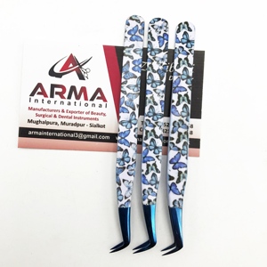 Pinzas de pestañas de acero inoxidable de mega volumen Pinzas de extensión de pestañas recubiertas de papel de aspecto natural puntiagudo azul sostenible para - Product Image 4