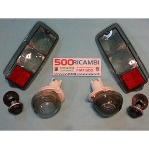 Kit Completo de Faros Delanteros Izquierdos/Derechos para FIAT 500 EPOCA, Faros Deportivos de Plástico y Luces Antiniebla (Fume) para Reequipamiento - Product Image 1