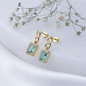 Paraiba CZ Pierre Rectangle Conception Argent Boucles D'oreilles Turc À La Main 925 Bijoux En Argent Sterling - Product Image 2