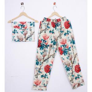 Ensemble de pyjama décontracté sexy en coton indien pour femmes, imprimé floral à la main, respirant, doux, tendance, vêtements de marché pour le printemps - Product Image 2