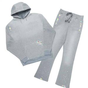 Trajes de sudor apilados Flare lavados con ácido para mujeres y hombres: cómodos, de cintura alta y a la moda - Product Image 1