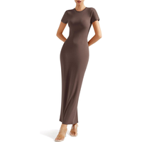 Robe longue moulante à col rond pour femme, coupe crayon, respirante, infroissable, idéale pour le bureau, les dîners, les réceptions et les cérémonies estivales